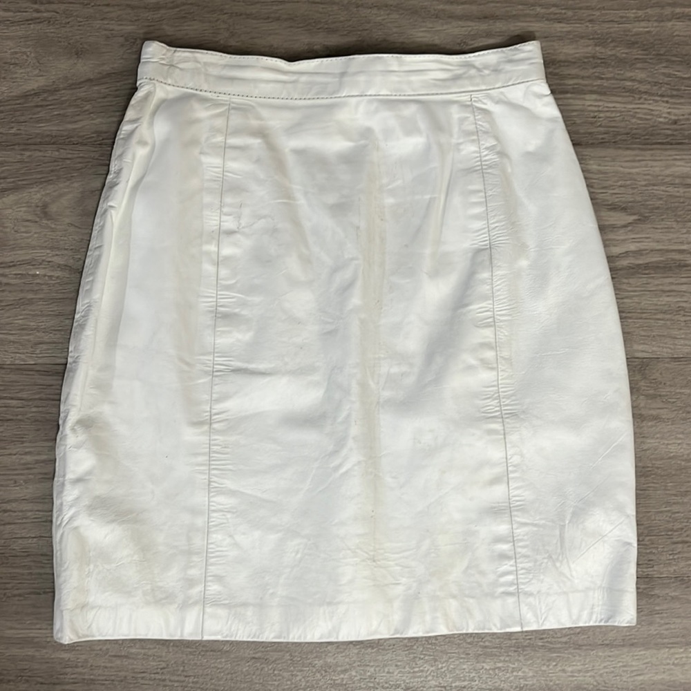 Vintage White Leather Mini Skirt WILSONS